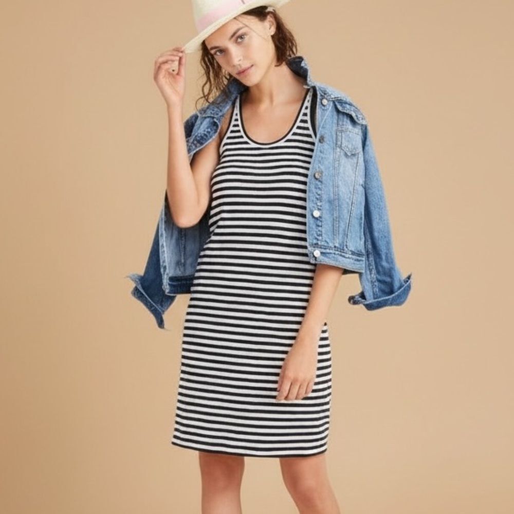 J. Crew Women's XS Blue Striped Racerback Tank Dress Knee Length